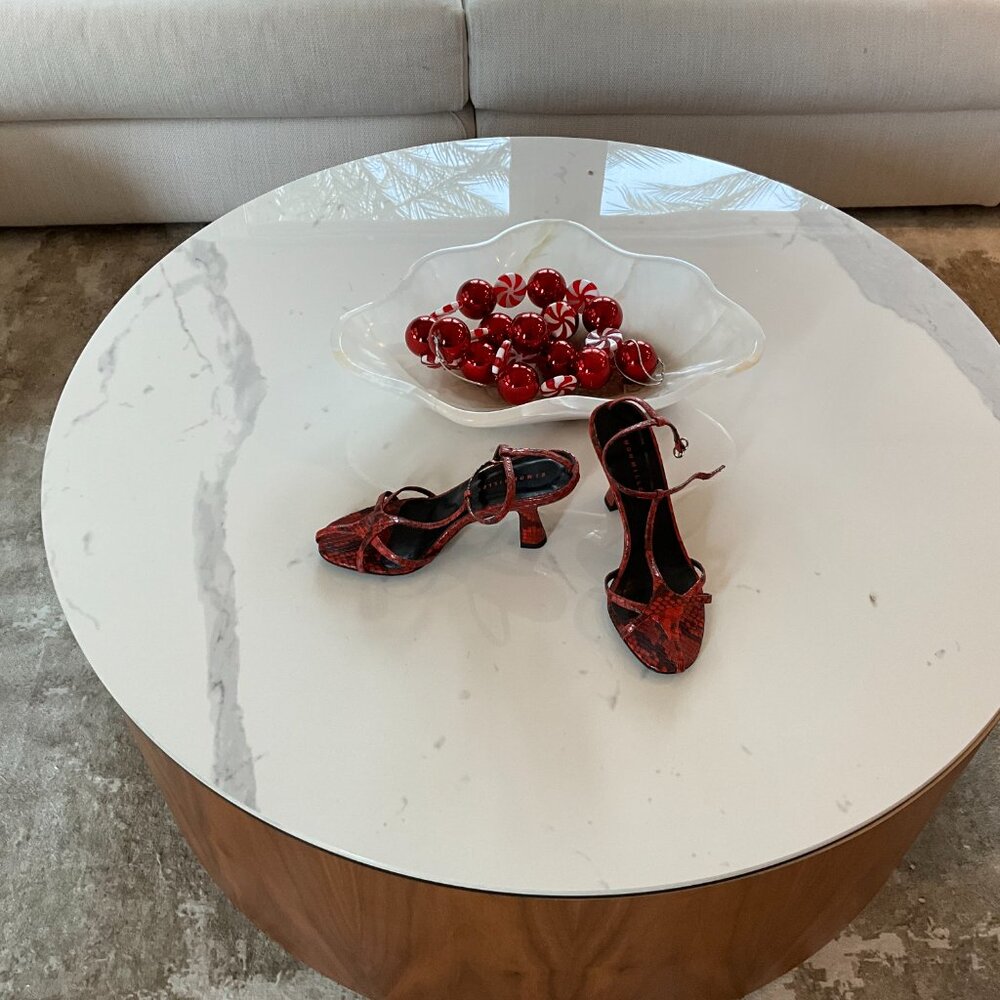 Simon Miller Red Snake-Print Strappy Heels - Picture 2 of 6